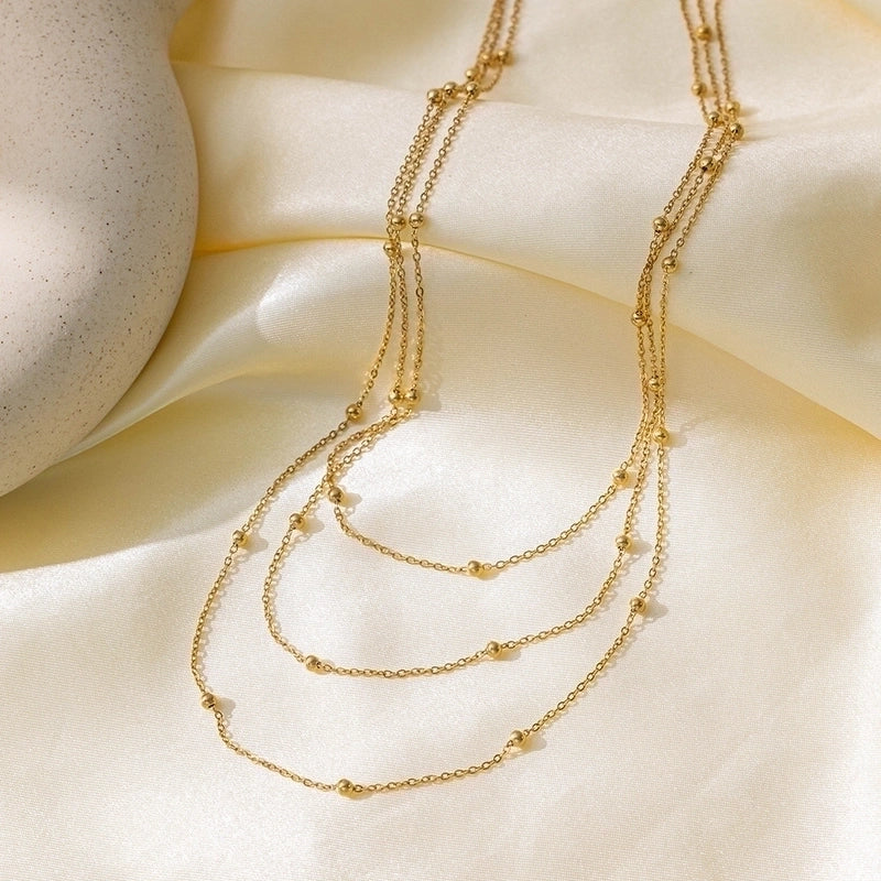 Basic Minimalist Geometric Titanium Steel 18K Gold Plated Layered Necklaces