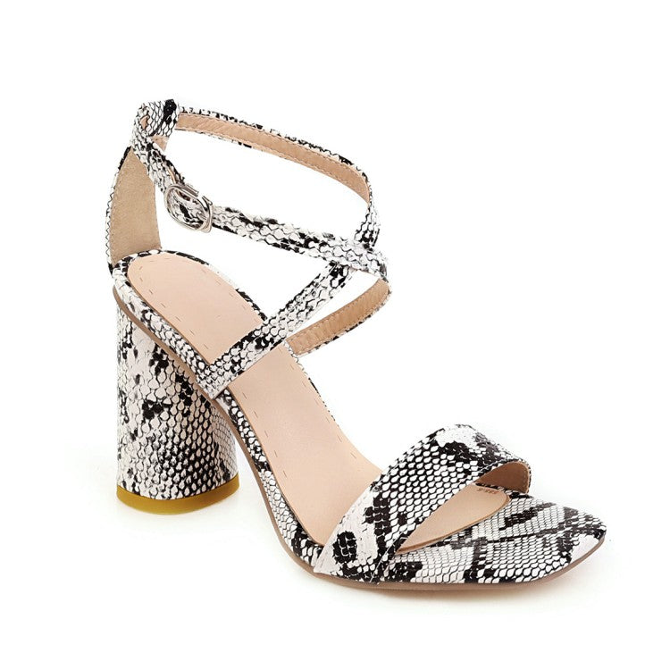 VCSHOES Bling Bling Sequined Cross Ankle Strap Block Heel Chunky Sandals