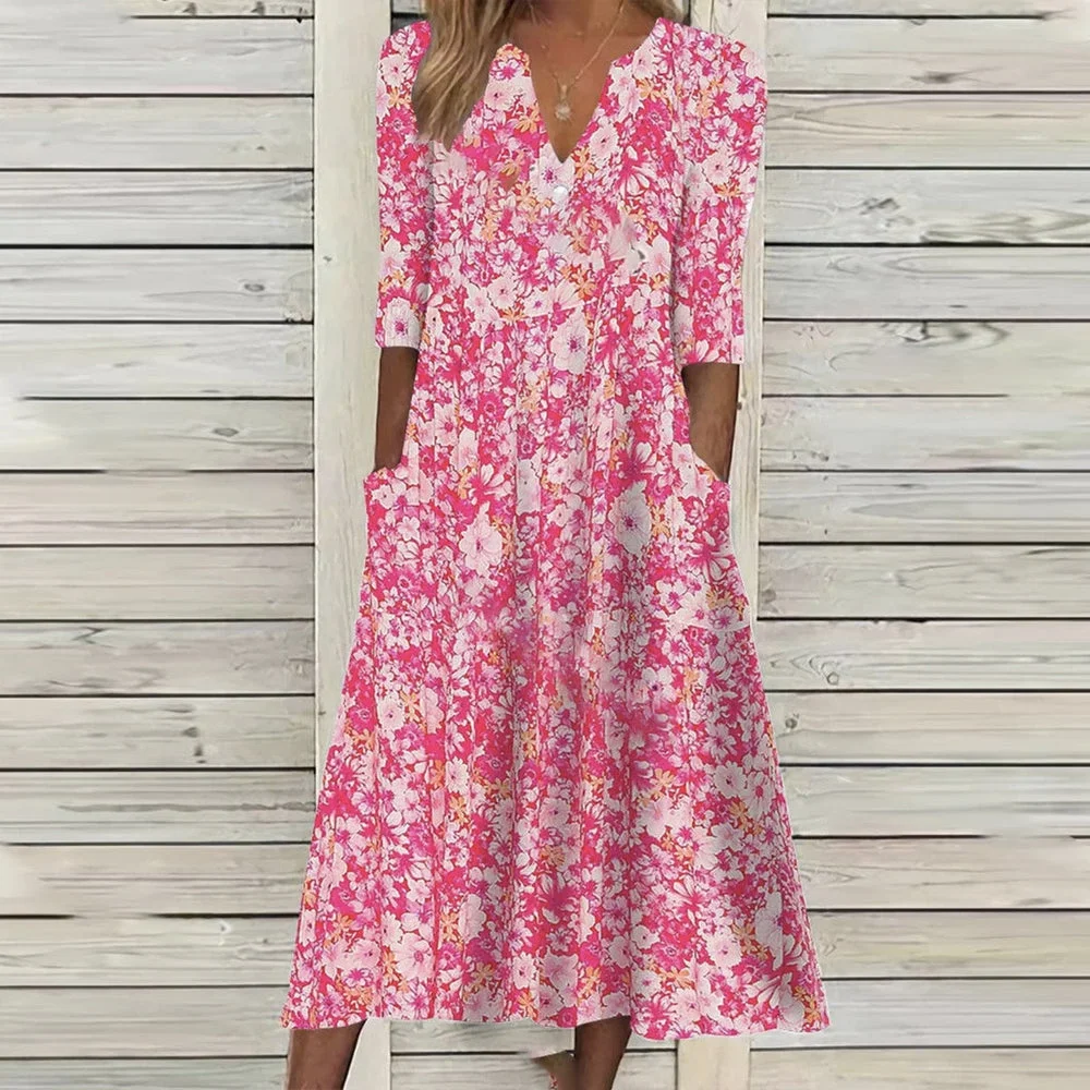 Sweet Pink Side Pocket Midi Dress