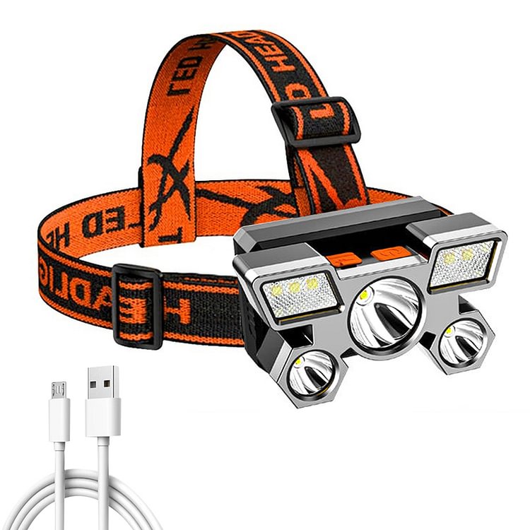 5xLED Beads Portable Fishing Headlight USB Rechargeable Waterproof Headlamp