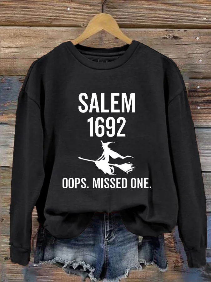 Women's 1692 Salem Witch Print Round Neck Long Sleeve Sweatshirt socialshop