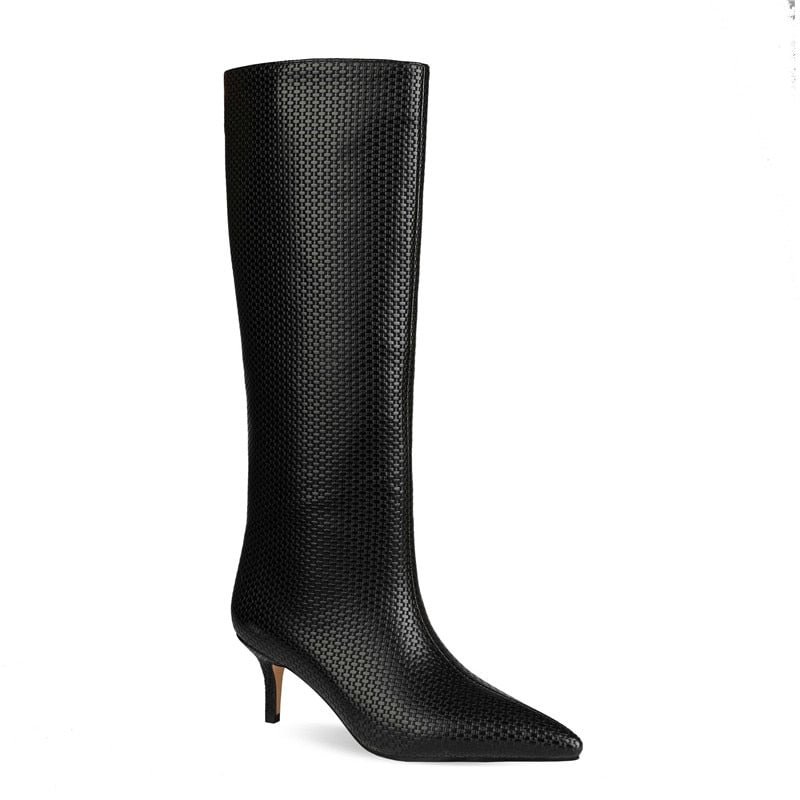 Solid Color Women's High Boots Pointed Toe Stiletto Elegant Medium Heel Women's Shoes Big Size Femininas Botines Mujer 2022