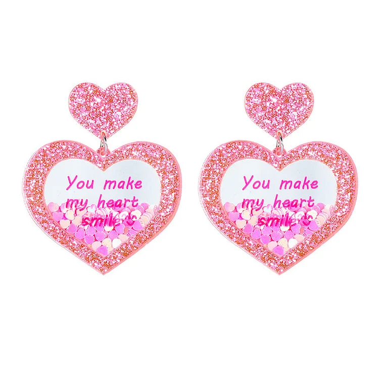 Women's Fashion Letter Glitter Double Heart Acrylic Earrings