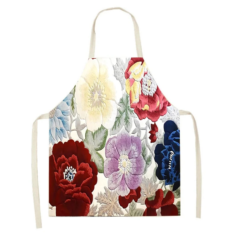 Linen Kitchen Apron - Butterfly and Flowers letclo 