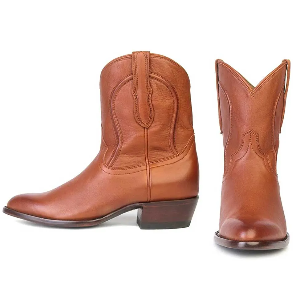 Brown Closed Toe Chunky Heel Casual Ankle Women's Western Boots