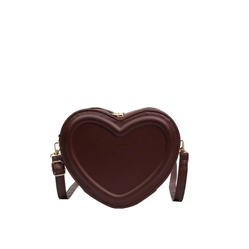 Women’s Small Pu Leather Solid Color Fashion Heart-shaped Zipper Crossbody Bag