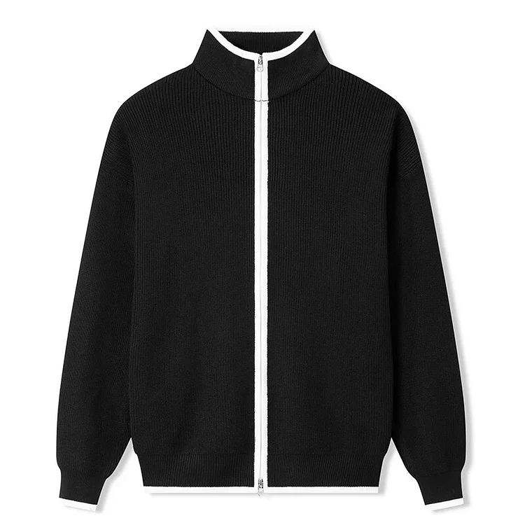 Mingyejia Spring Winter New Men's Cardigan Single-Breasted Fashion Knit Plus Size Sweater Stitching Colorblock Stand Collar Coats Jackets