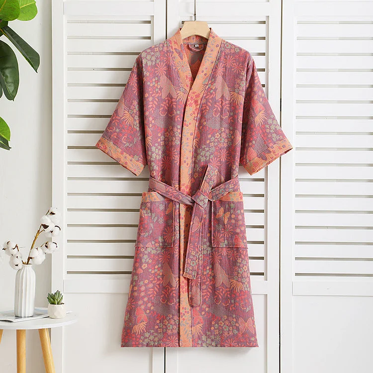 Cotton Gauze Rural Style Summer Bathrobe Radinnoo.com