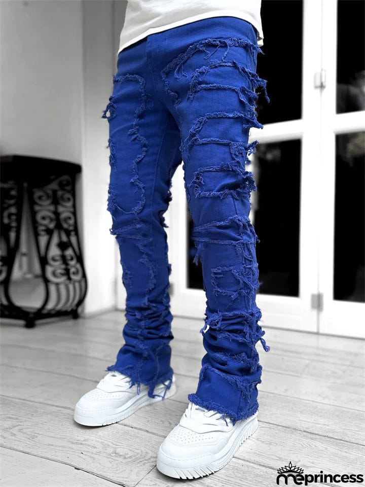 Men's Fashion Street Raw Edge Jeans