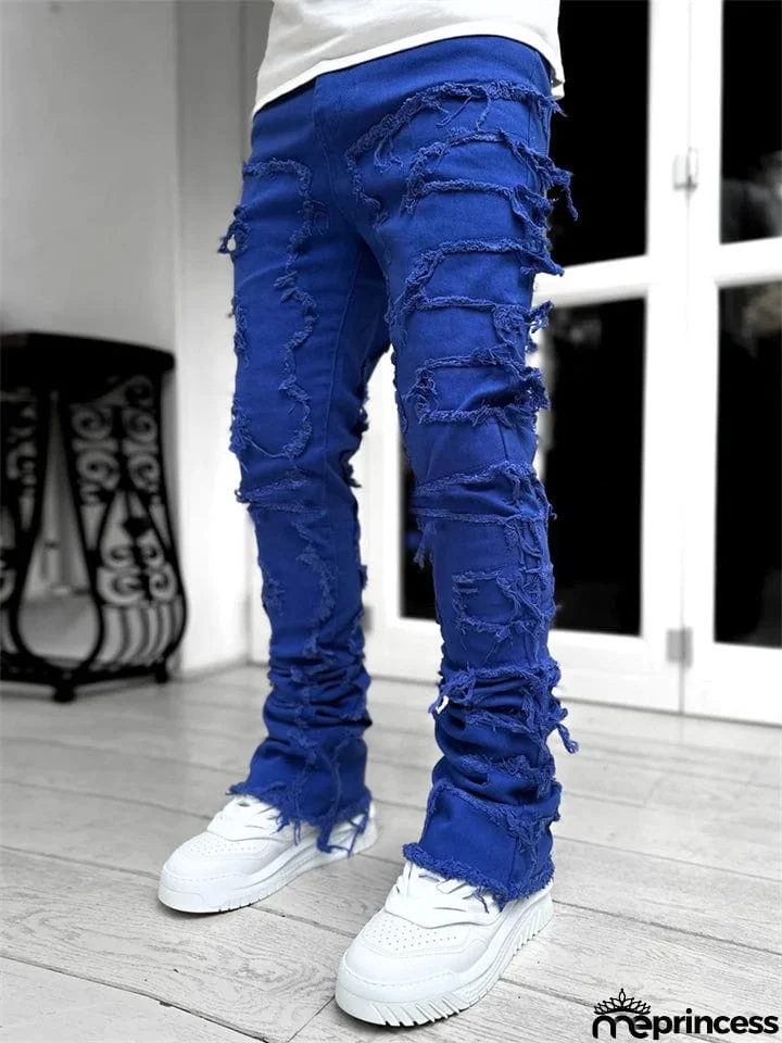 Men's Fashion Street Raw Edge Jeans