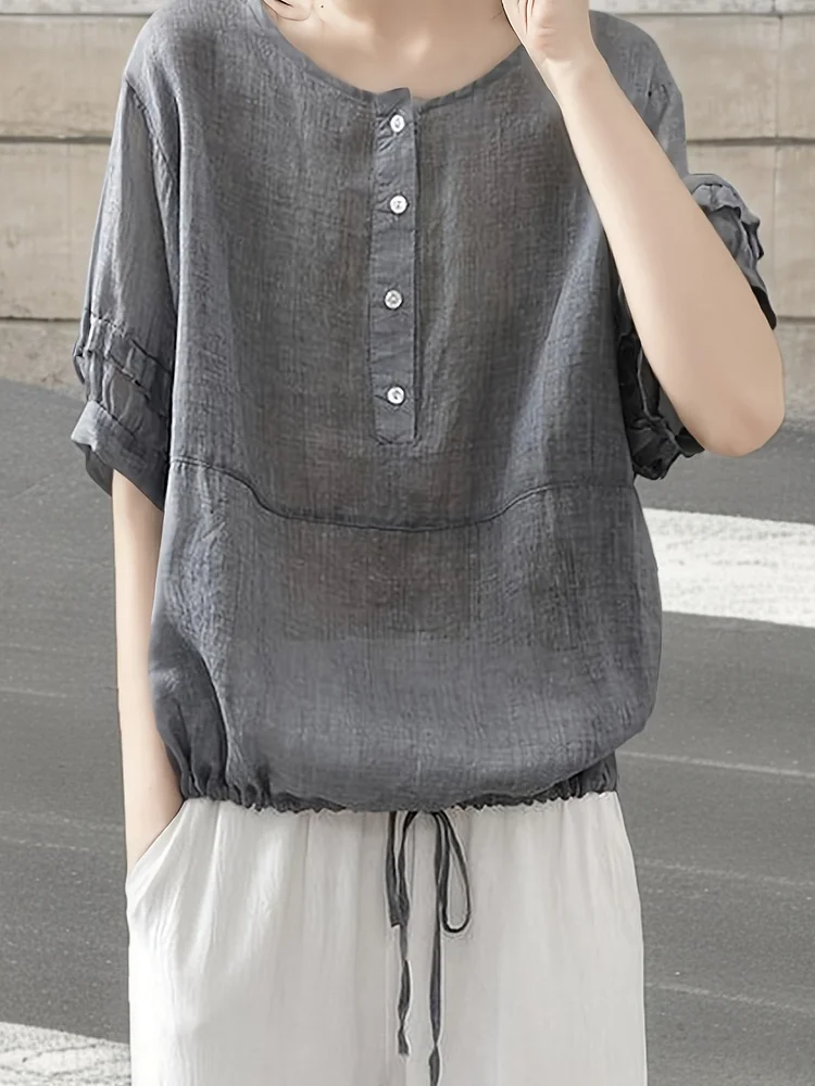 Women's Lightweight Short Sleeve Shirt | Elegant Button-Up Blouse | Solid Color | Ideal For Spring/Summer/Fall