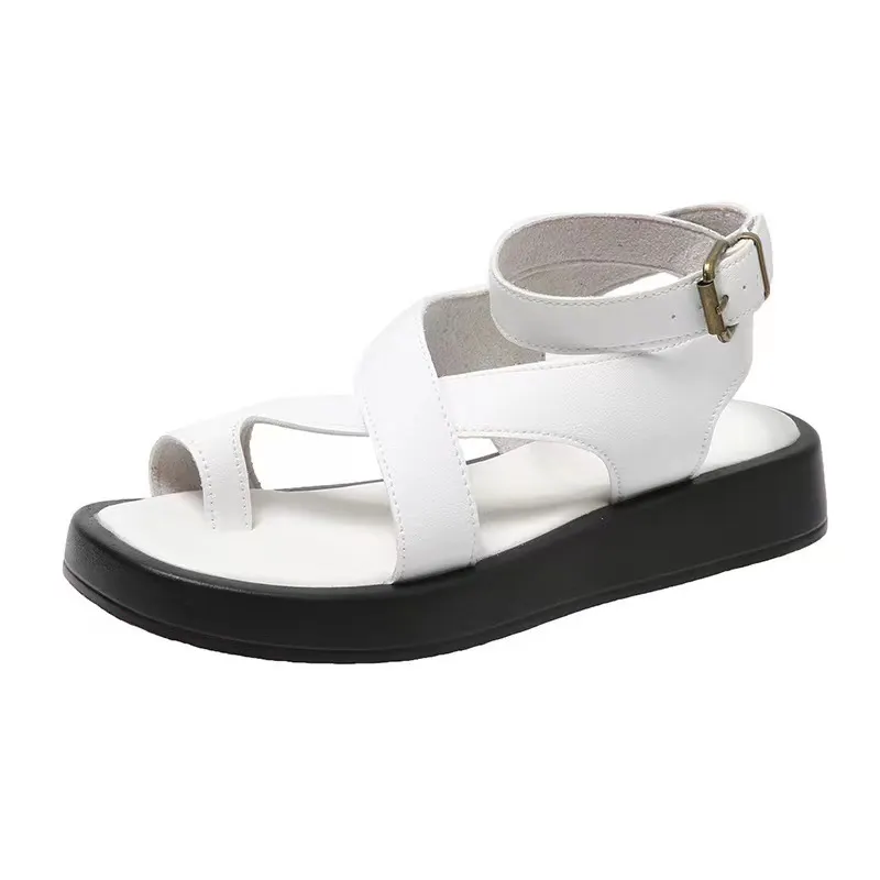 Breakj Breakj Women 2025 New Large-Size Coated Toe Polyurethane Deep Base Leisure Outside The Roman Wind Wearing Ring Buckle With Women's Sandals