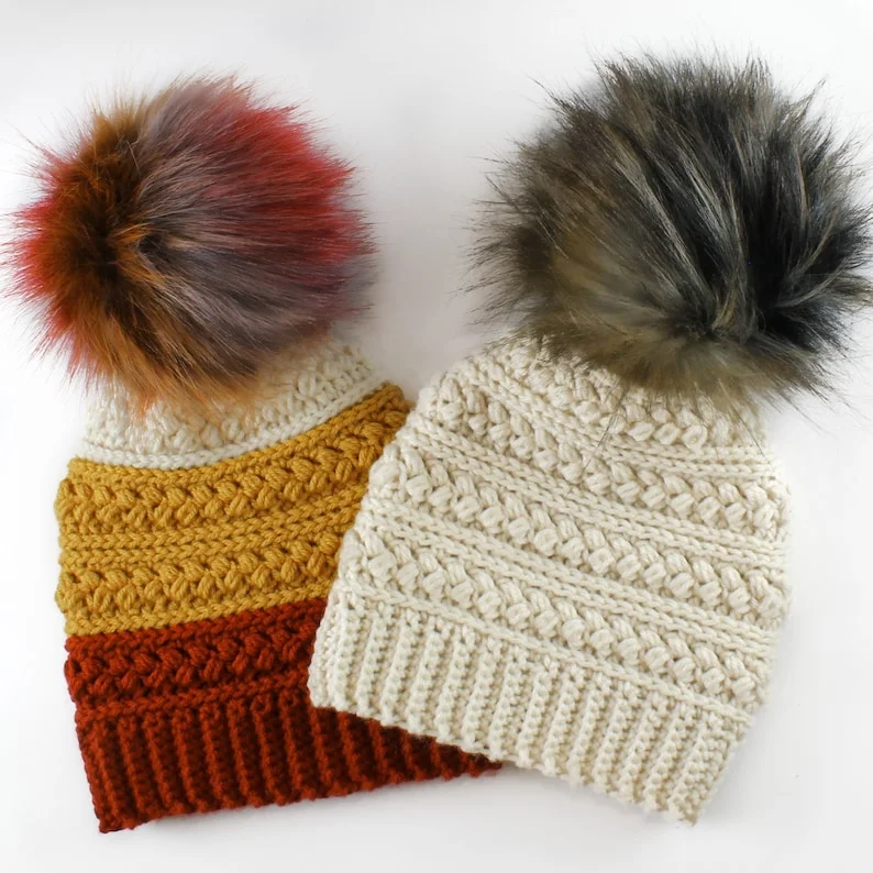 Easy Crochet pattern-Crochet hat–MADISON Beanie Hat Pattern-Crochet hat pattern PDF-Crochet beanie Pom Pom (Toddler-Child–Teen- Adult sizes)