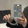 Suitable For iPhone 16/15 Series Mirror Butterfly Bead Chain Mobile Phone Case