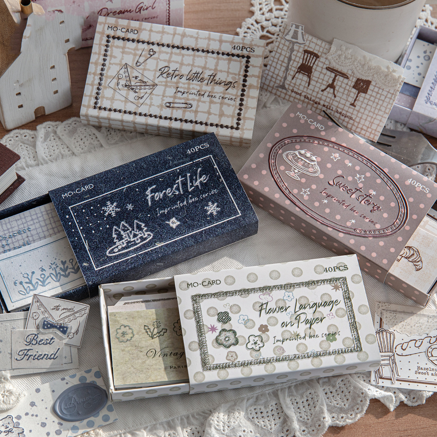 스티커 - 임프린트 박스 시리즈 빈티지 식물 테두리 라벨