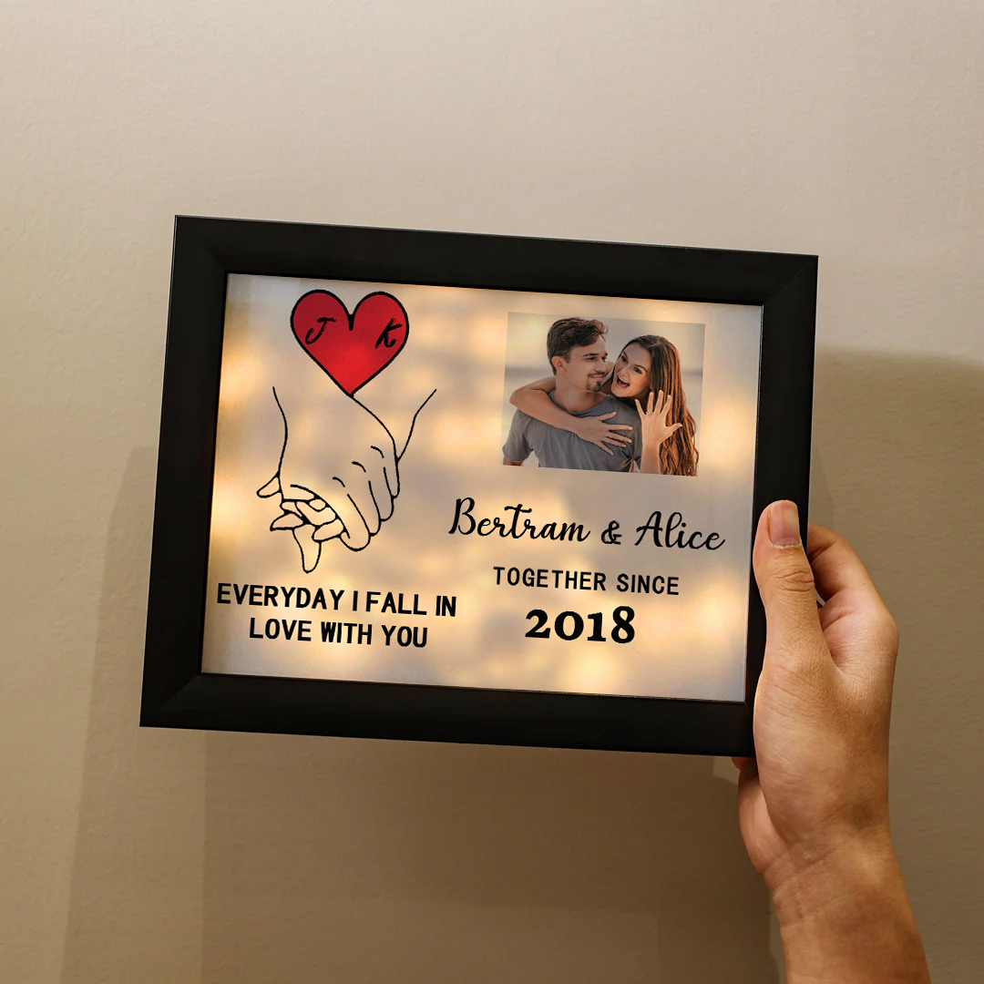 Personalised Photo Frame Custom 2 Names & 2 Letters & Date & Text Frame With Night Light Anniversary Gift For Her - Everyday I Fall In Love With You-Jessemade AU