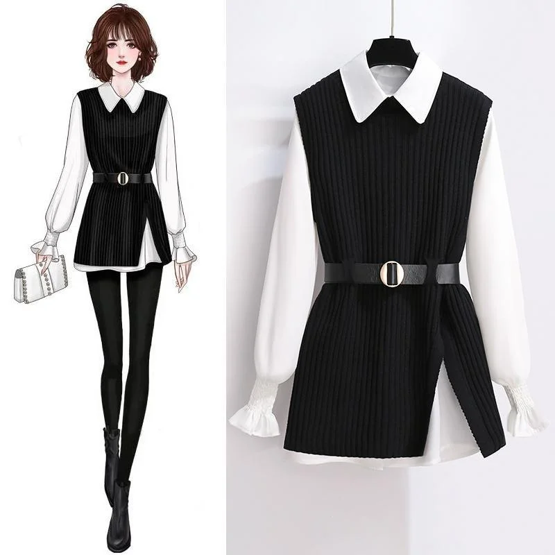 Sweet White Blouse+Knit Vest P15839