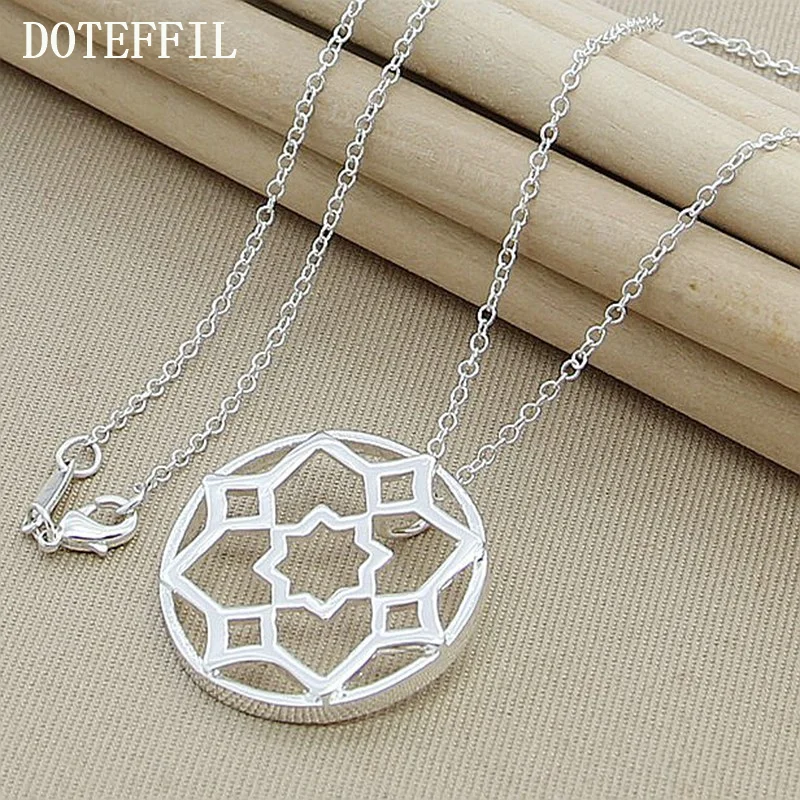 DOTEFFIL 925 Sterling Silver Round Flower Necklace 18 inch Chain For Woman Jewelry