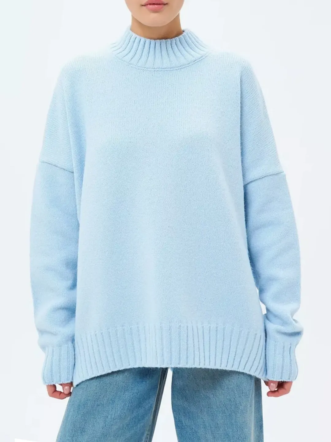 Nigikala Nigikala And Winter Half-High Collar Thread Sweater Solid Color Cover Loose Casual Knitwear