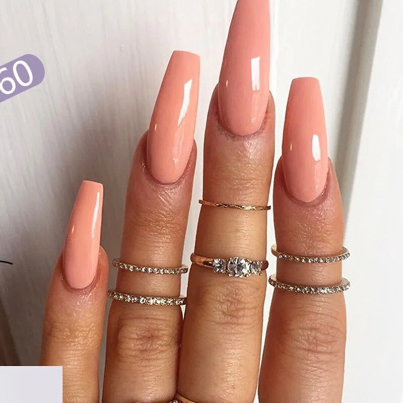 24pcs/set Fashion Finished Fake Nails Grey Extra Long Ballerina Artificial Full Nail Art Tips with Glue Nail Accessory Tools-Nail Inspo