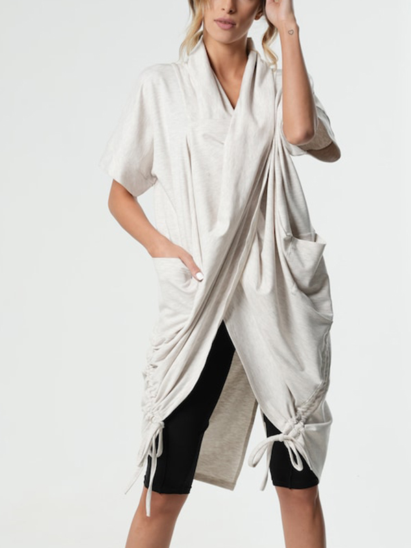 Side Adjustable Ties Pockets Asymmetrical Draping Blouses