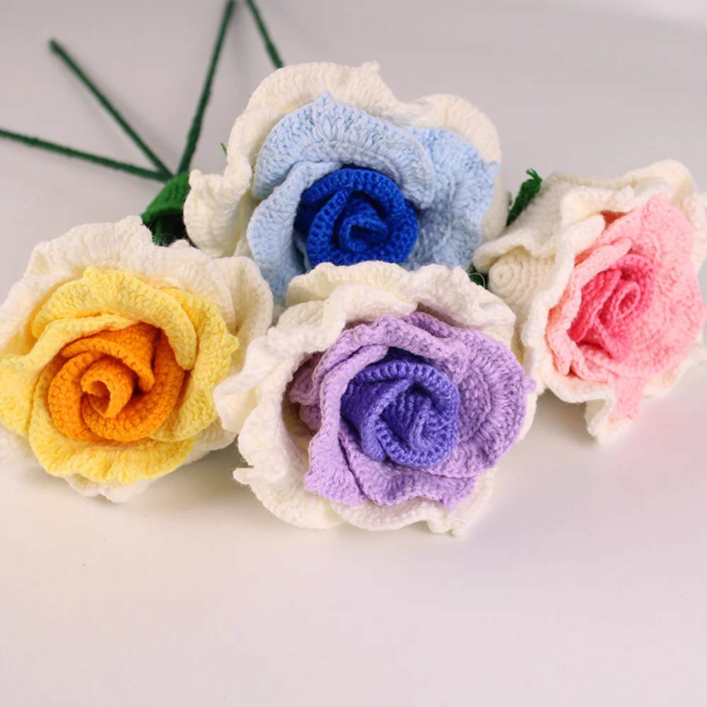 Handmade crochet wool weaving gradient rose home decoration simulation flower