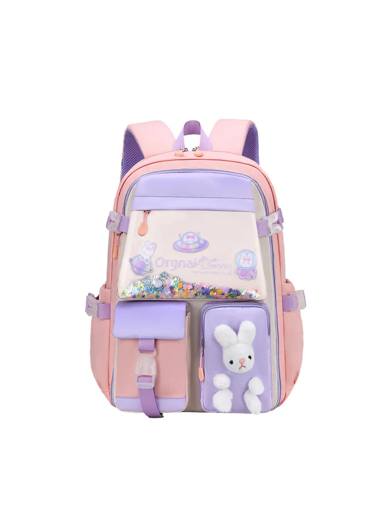 Cute Cartoon Bunny Backpack Girl Kindergarten Princess Schoolbag (S Pink)