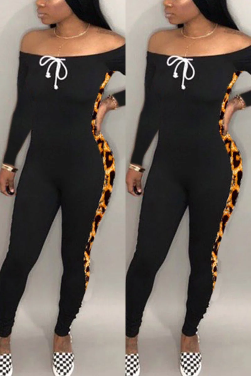 Fashion Stitching Strap Leopard Jumpsuit