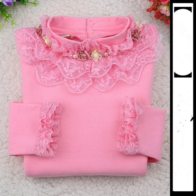 2021 Spring Autumn Cotton Children Base T Shirts Baby Girls Clothes Long Sleeve Floral Casual T Shirt Tops Kids Lace T shirt
