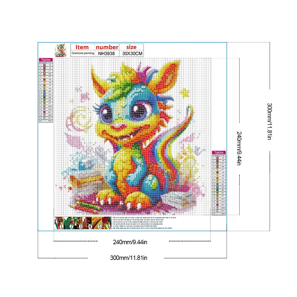 Full Round Diamond Painting 30*30cm - Colorful Little Dinosaur