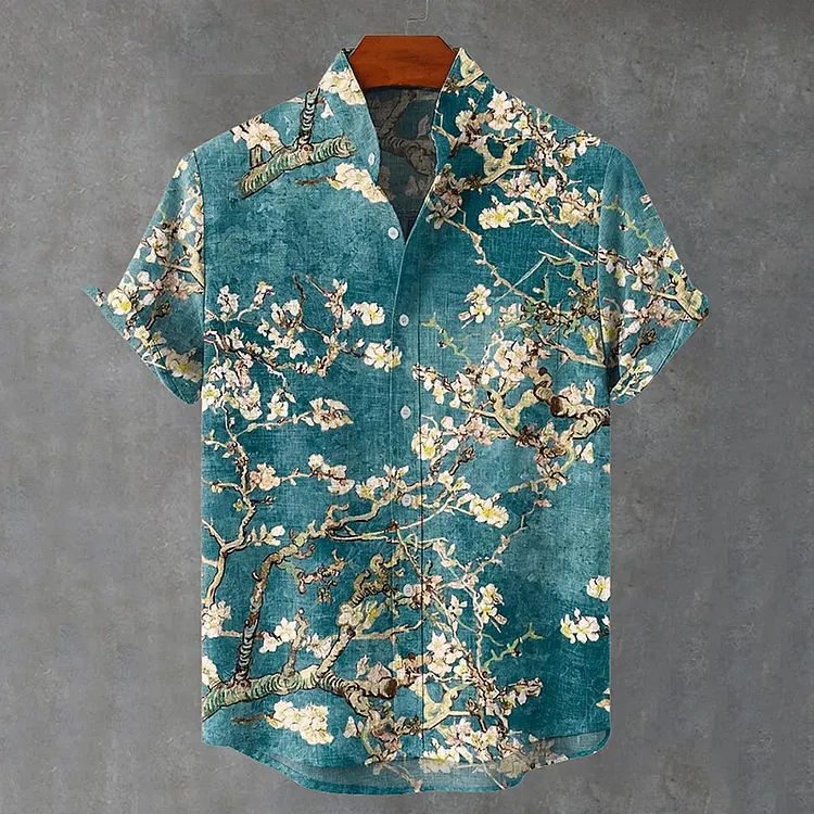 Vintage White Art Florets Print Casual Cotton Shirt