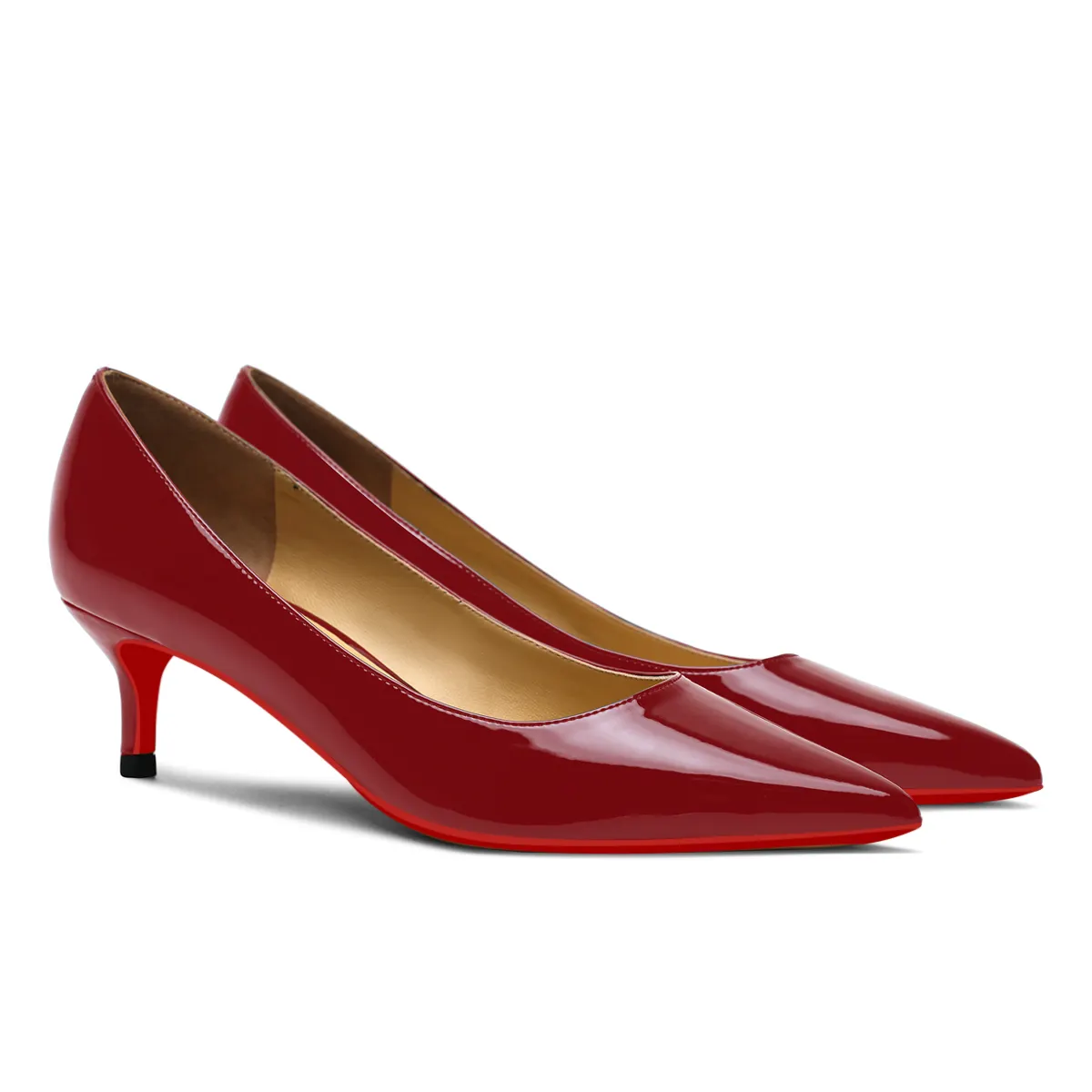 50mm Women's Low Heel Kittens Pointed Toe Casual Slip On Patent Red Bottoms Pumps-vocosishoes
