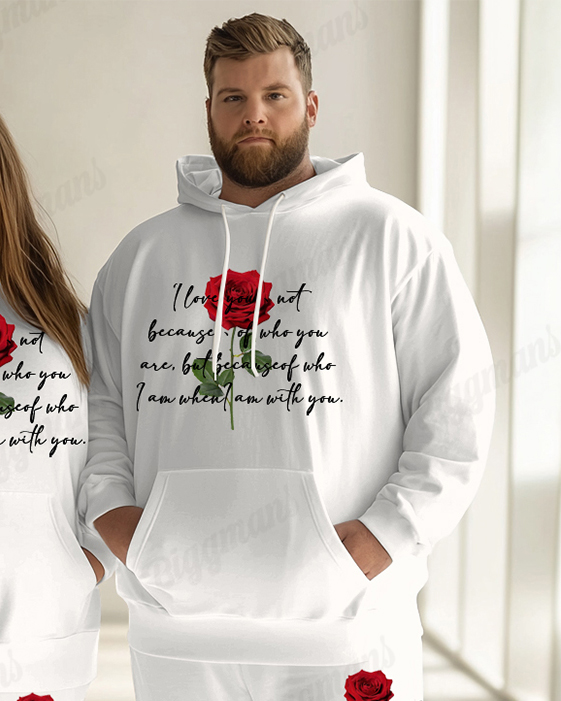 Couple Fashion Casual Plus Size Rose Letter Print Hoodie Suit