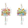 2Pcs Diamond Painting Acrylic Double Sided Potted Plants Wind Chime Suncatcher with Crystal Hanging Pendant