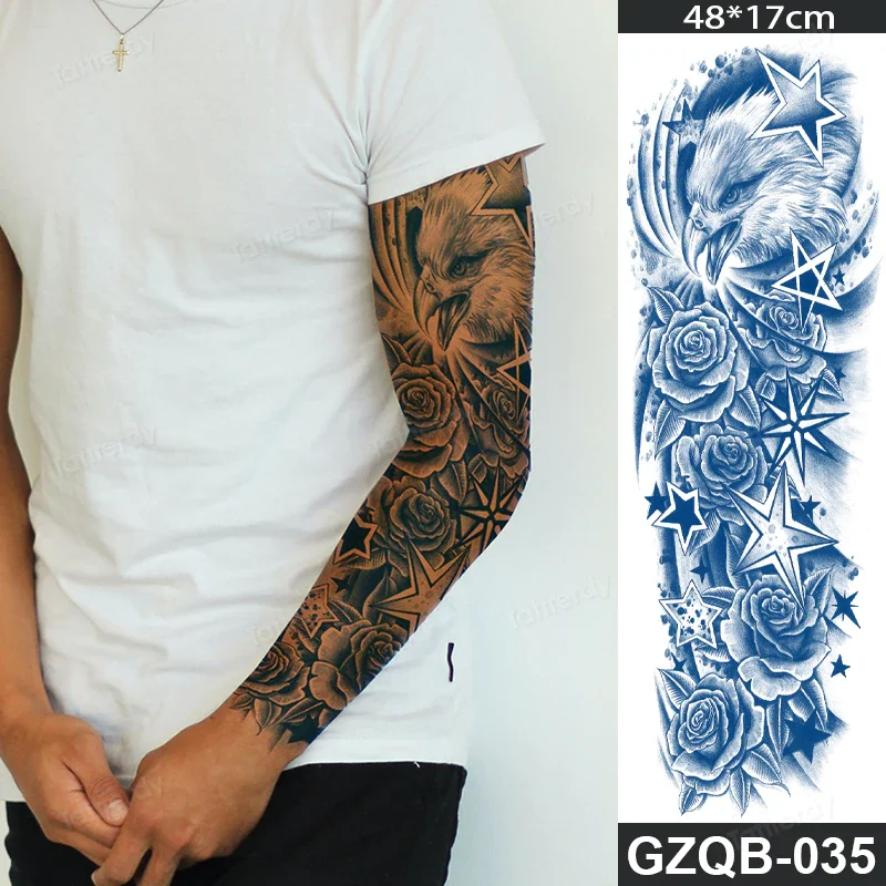 Sdrawing transfer tattoo fake large size full arm tattoo sleeve juice ink long lasting waterproof temporary tattoos men body art 1020-1