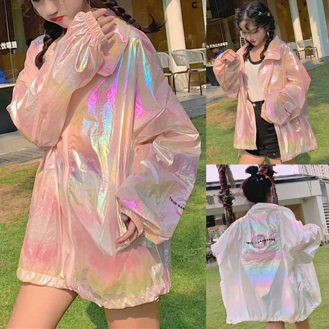 White/Pink Kawaii Harajuku Hologram Coat SP13951