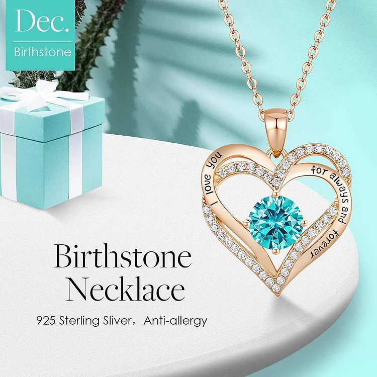 Valentine's Day Gift Forever Love Heart Necklace Birthstone Pendant socialshop