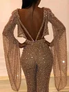 Shiny Long Sleeve Belly-Hollow Loose Fashion Jumpsuit