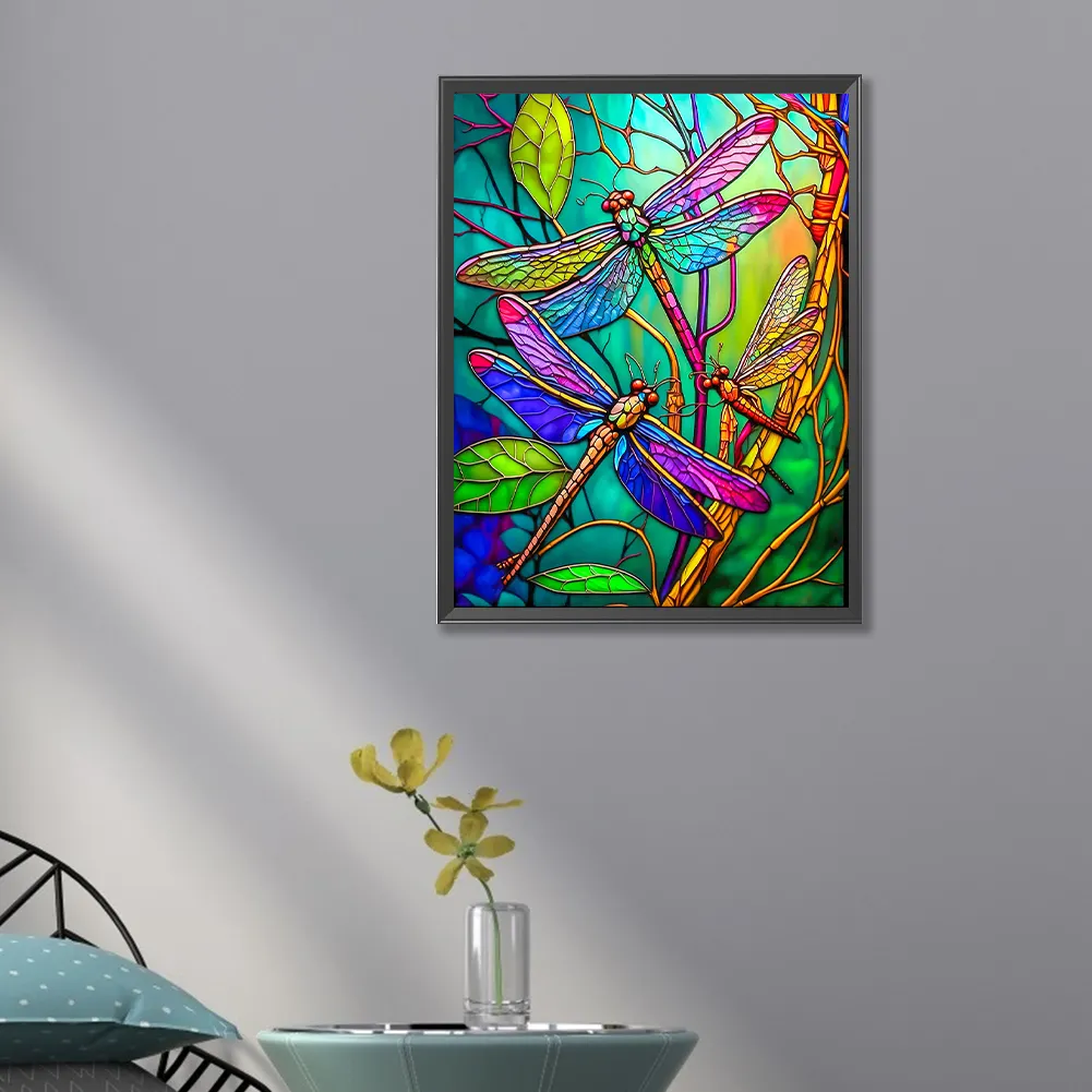 Diamond Painting - Full Round Drill - Stained Glass Dragonfly(30*40cm)