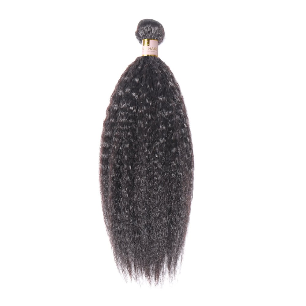 Peruvian Hair Kinky Straight Bundles Human Hair 1 Bundle Yaki Straight Human Hair Weave Extensions For Black Women Natural Black Color Zaesvini