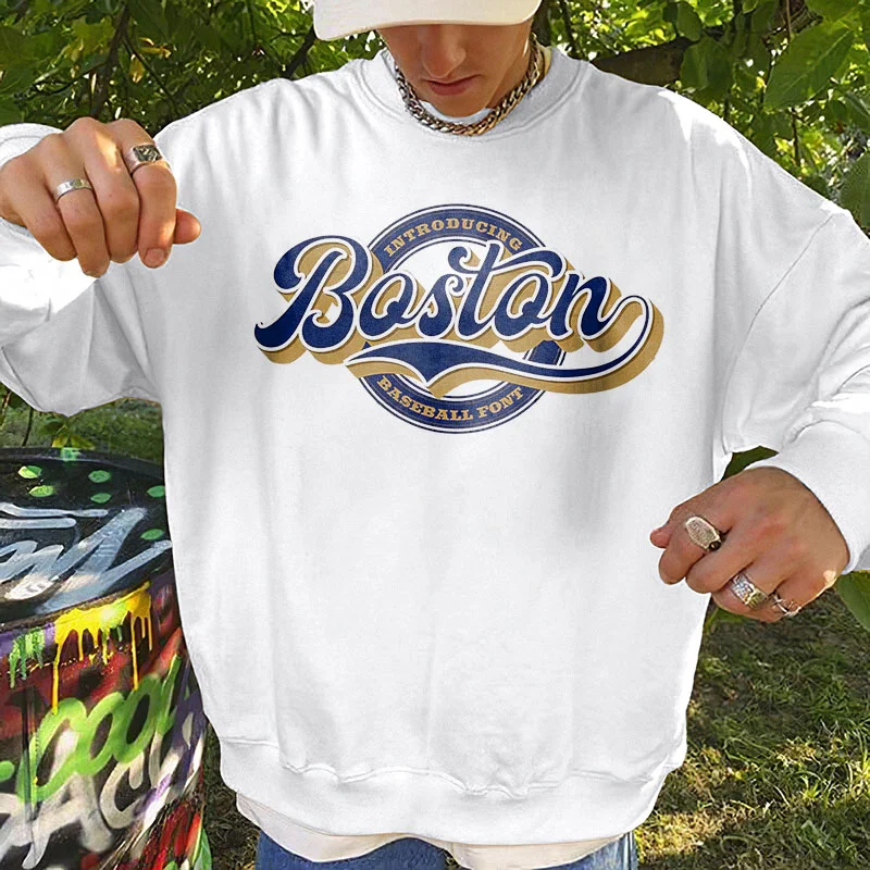 Boston Printed Printed Crewneck Pullover Sweatshirt