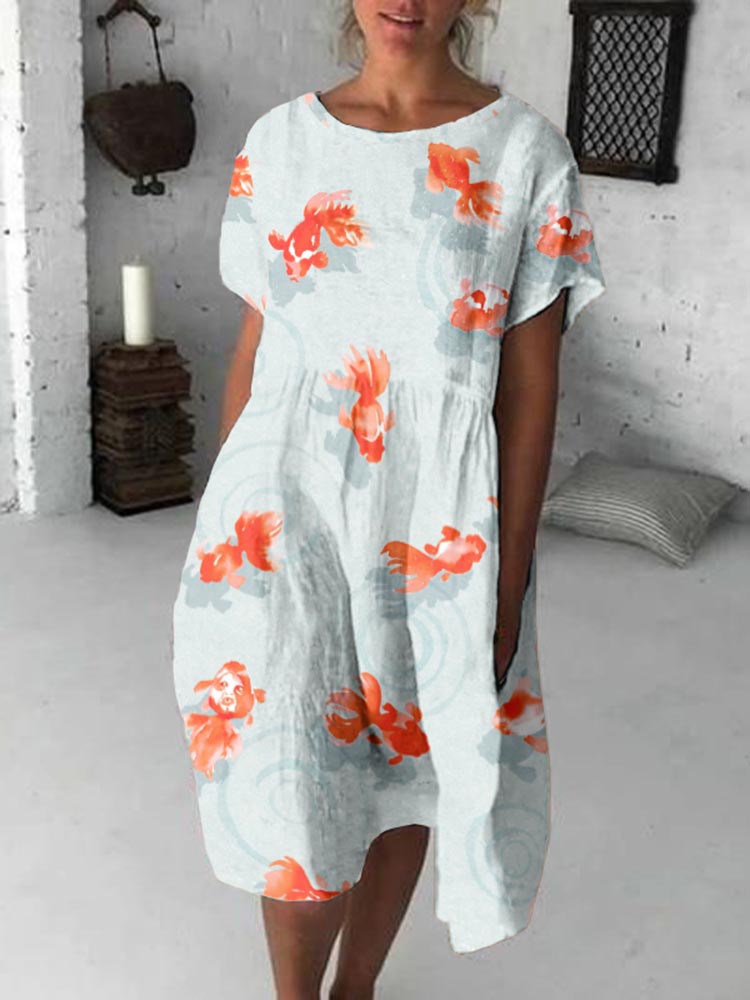Comstylish Fish Japanese Art Flowy Midi Dress