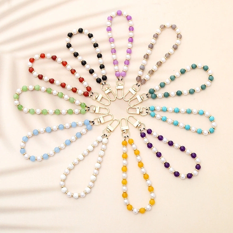 Basic Geometric Artificial Pearl Natural Stone Beaded Mobile Phone Chain