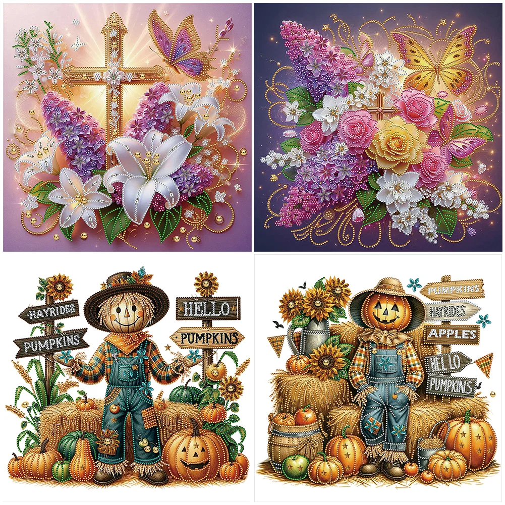 4pcs Diamond Painting - Partial Special Shaped Drill - Scarecrow Cross(Canvas|40*40cm)
