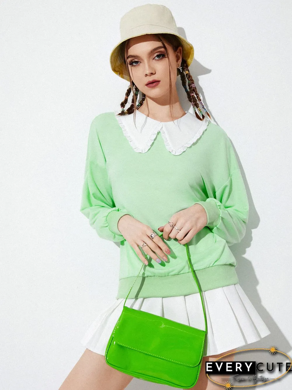 Solid Color Fungus Doll Collar Long Sleeve Casual Sweatshirt