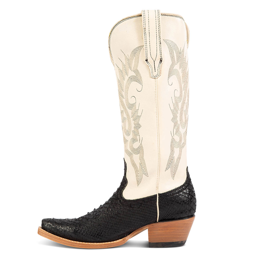 Black & White Python Embossed Snip Toe Embroidered Cowgirl Boots Nicepairs