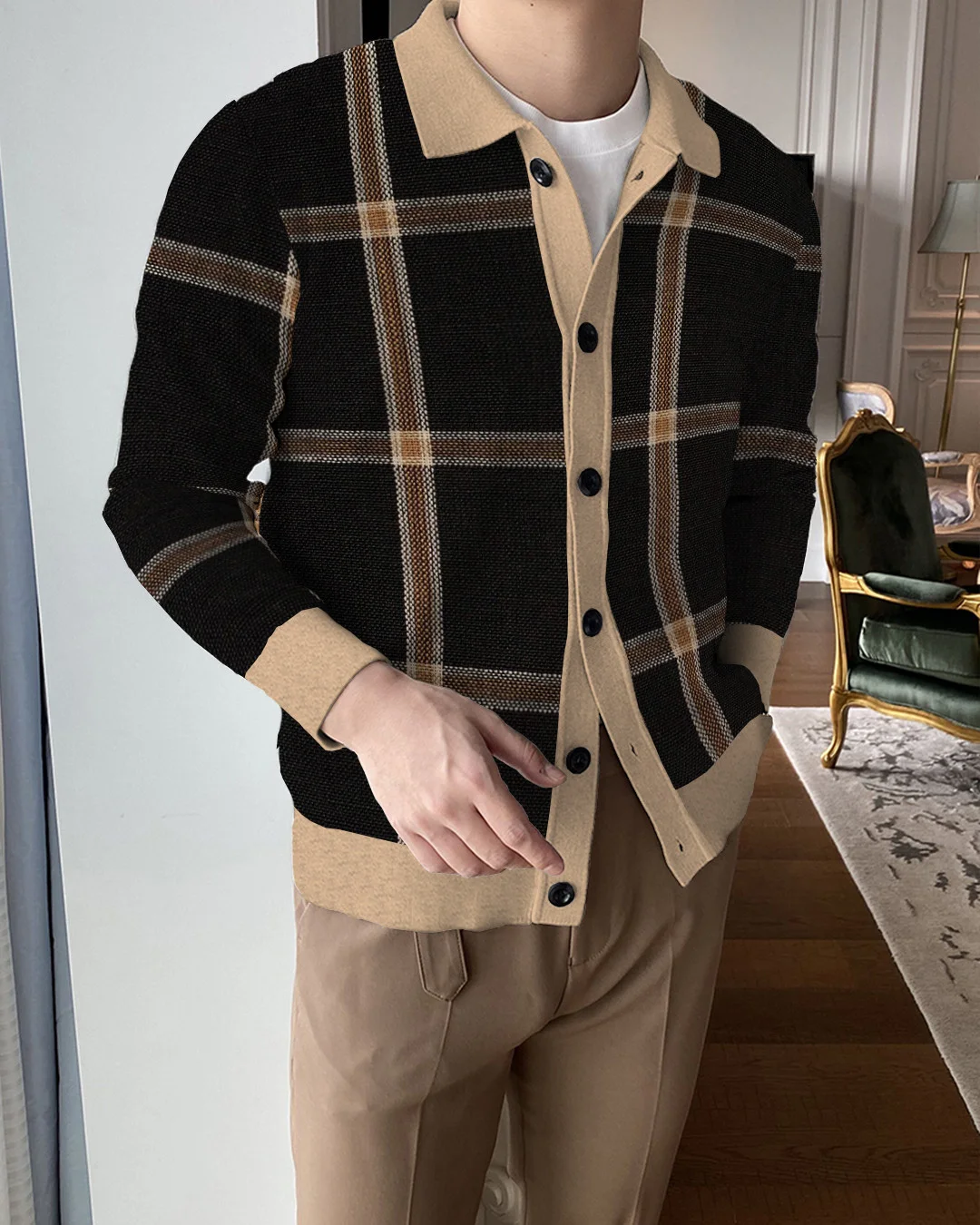Men's Lapel Knitted Sweater Cardigan f9f3