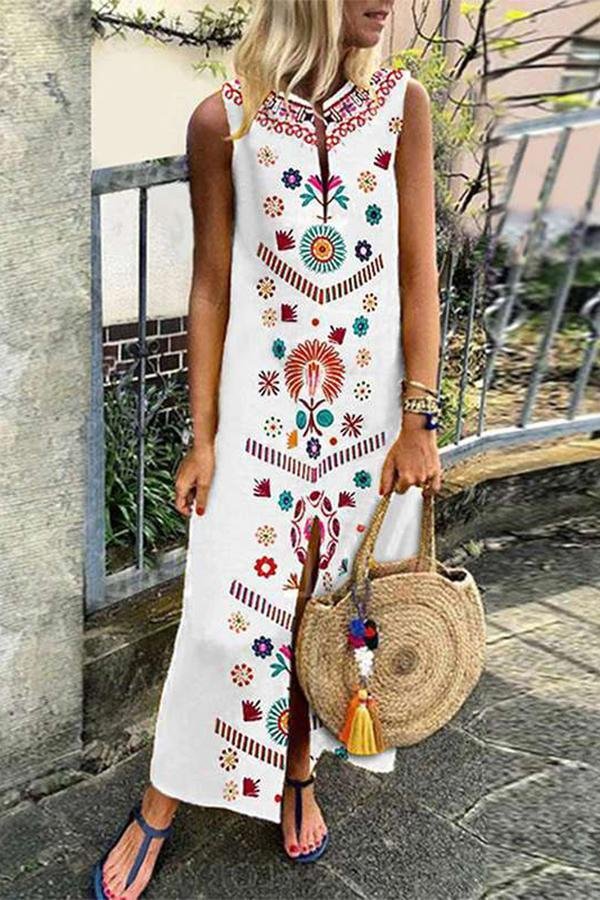 Womens National Embroidered Sleeveless Long Dress-Allyzone-Allyzone