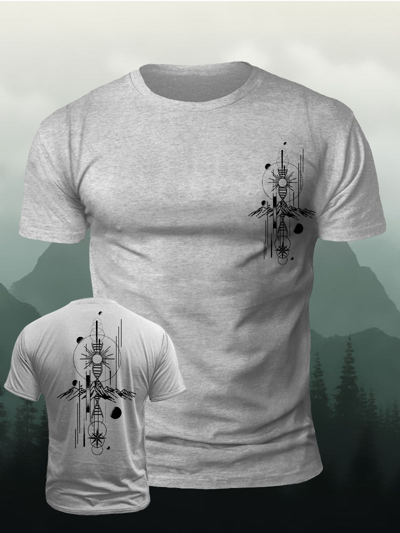 Men's Tattoo Geometric Pattern Print Casual Short Sleeve T-shirt