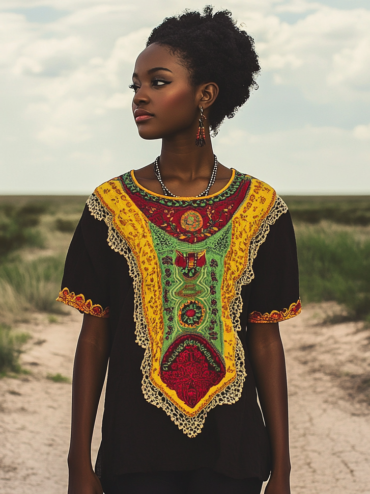Women's Black Juneteenth Patchwork T-shirt